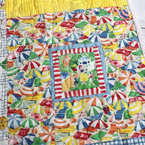 Vintage Handmade Patchwork Quilt Cotton Beach Ocean Seaside Theme - Picture 13 of 15